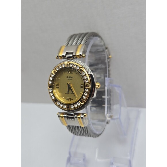 Vintage Rofina Supreme 22K Gold Plated Cable Bracelet Quartz Watch New Battery main image 9